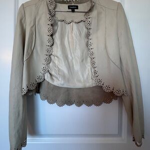 bebe Genuine Leather Scalloped Laser-Cut Cropped Jacket Size S